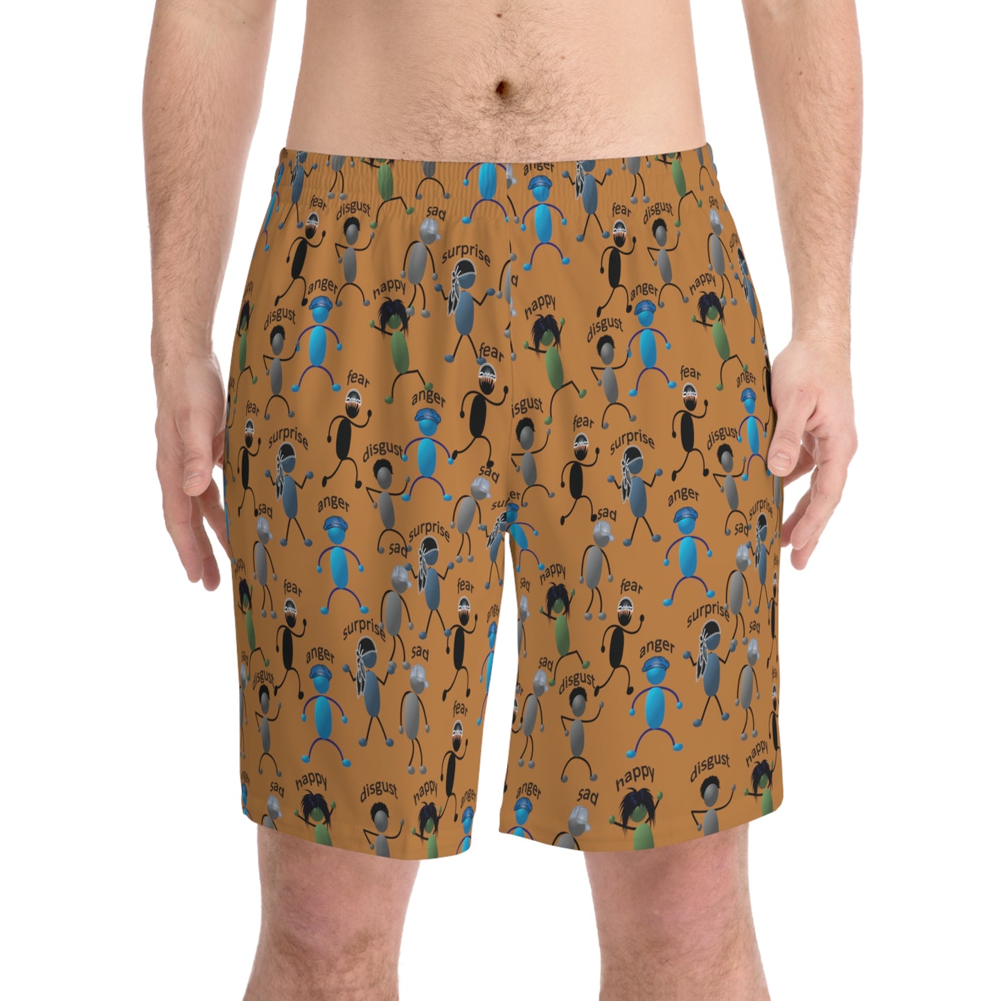 Name Your EMOSHIONS Depictions Men's Cinnamon Brown Elastic Beach Shorts