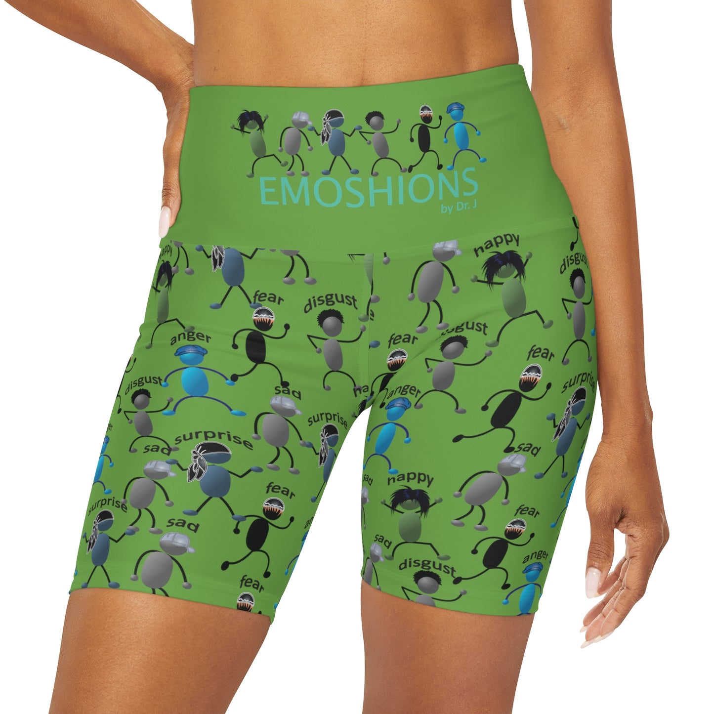 Name Your EMOSHIONS Depictions Womens Bright Green High Waisted Yoga Shorts