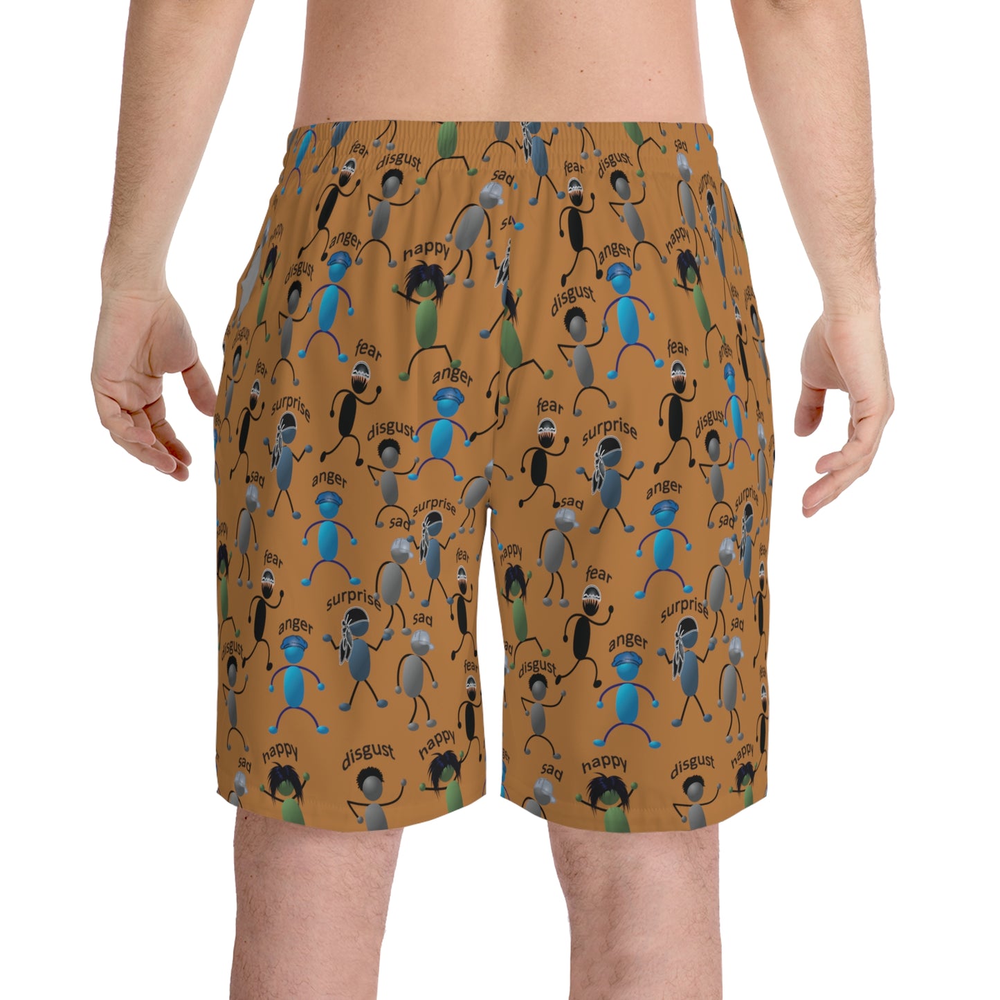 Name Your EMOSHIONS Depictions Men's Cinnamon Brown Elastic Beach Shorts