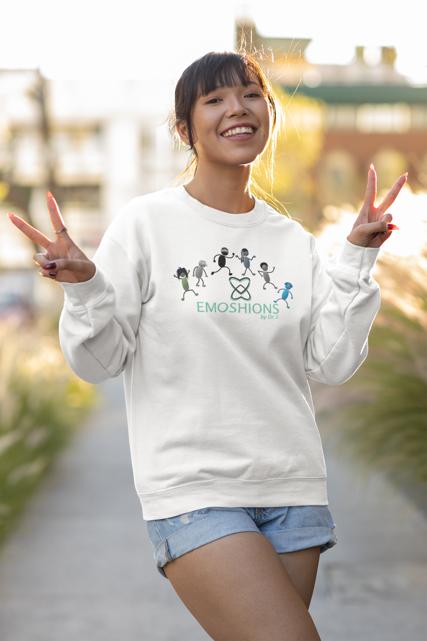 Collage Of EMOSHIONS Logo Unisex White Sweatshirt